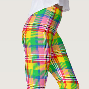 Rosa Grün Gelb Madras-Karodesign  Leggings