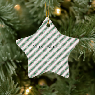 Rosa Grün Glitzer Streifen Weihnachten   Keramik Ornament