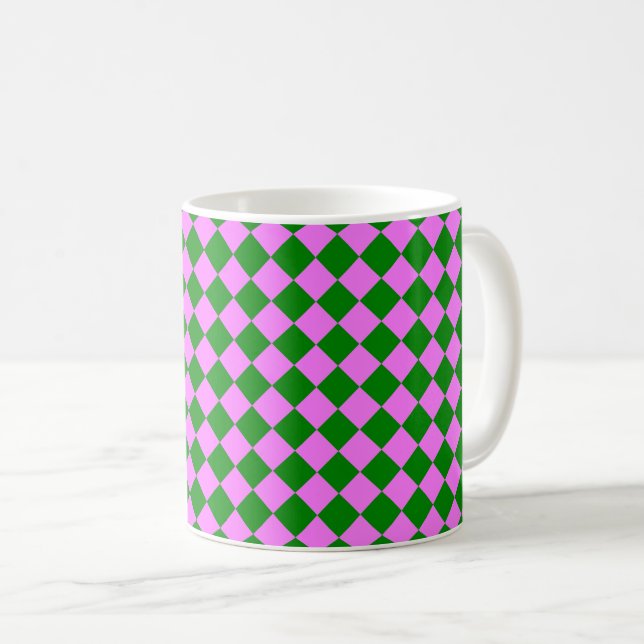 Rosa grün kariert Diamantmuster Kaffeetasse (VorderseiteRechts)