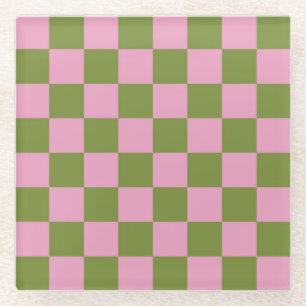 Rosa grün kariertes Gingham-Muster Glasuntersetzer