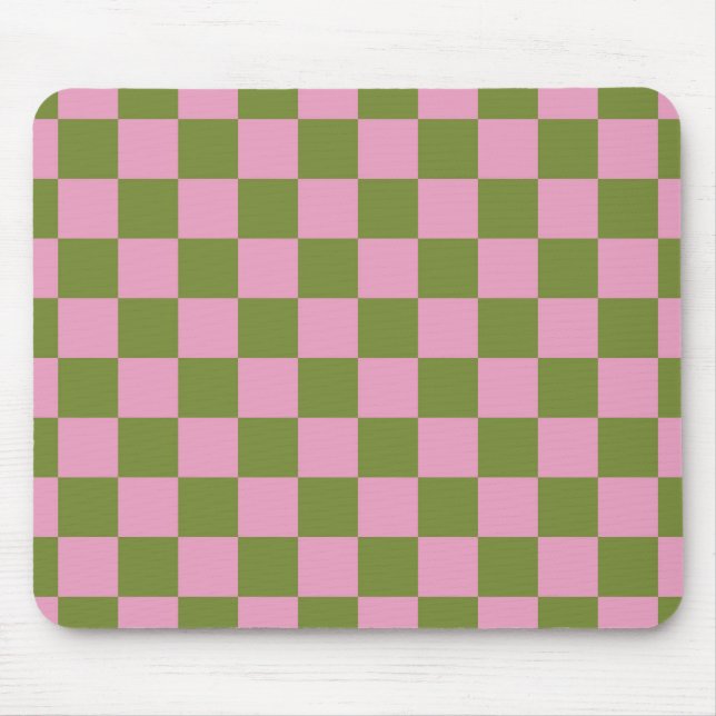 Rosa Grün kariertes Gingham-Muster Mousepad (Vorne)