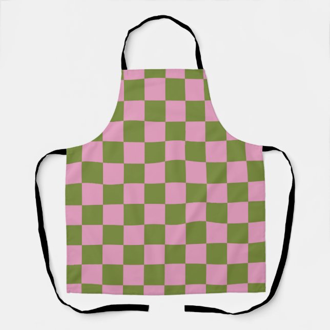 Rosa Grün kariertes Gingham-Muster Schürze (Vorderseite)