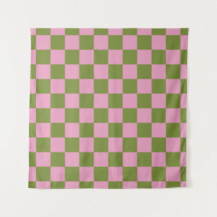 Rosa Grün kariertes Gingham-Muster Wandteppich