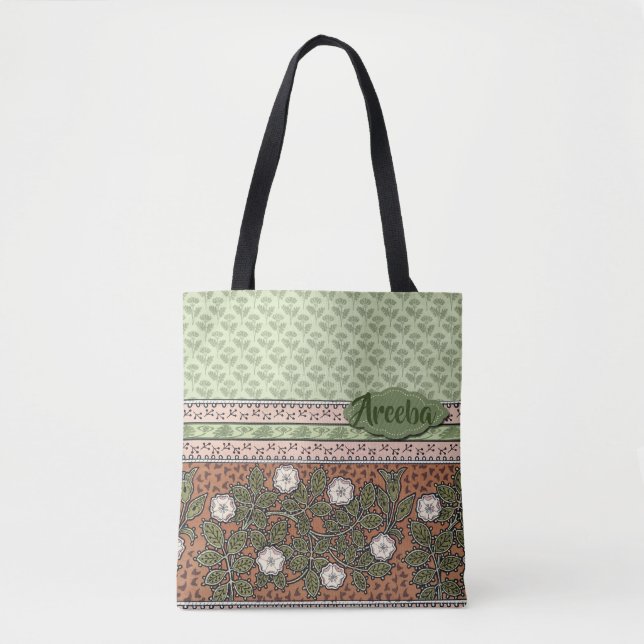 Rosa, Grün mit weißen Blumen mit Tasche (Vorderseite)