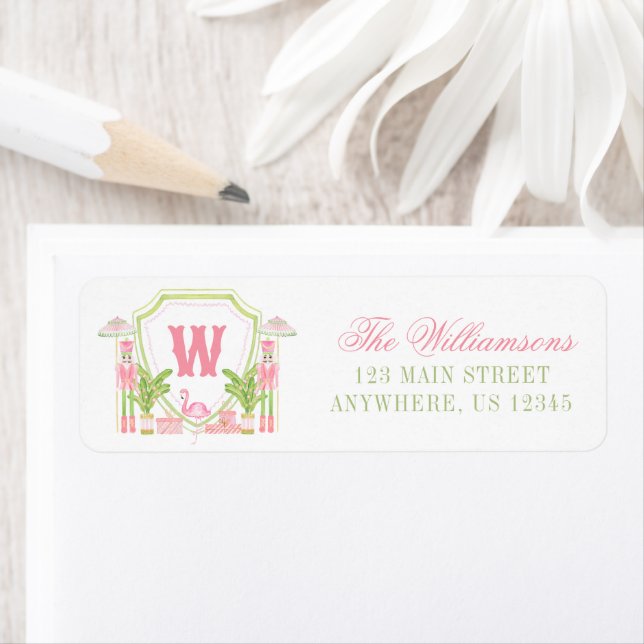Rosa & Grün Palm Beach Nussknacker Monogramm-Wappe (Insitu)