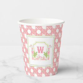 Rosa & Grün Palm Beach Nussknacker Monogramm-Wappe Pappbecher