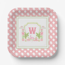 Rosa & Grün Palm Beach Nussknacker Monogramm-Wappe Pappteller