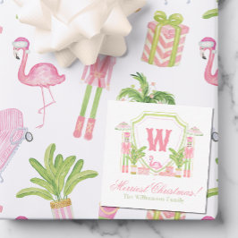 Rosa & Grün Palm Beach Nussknacker Monogrammwappen Mitteilungskarte