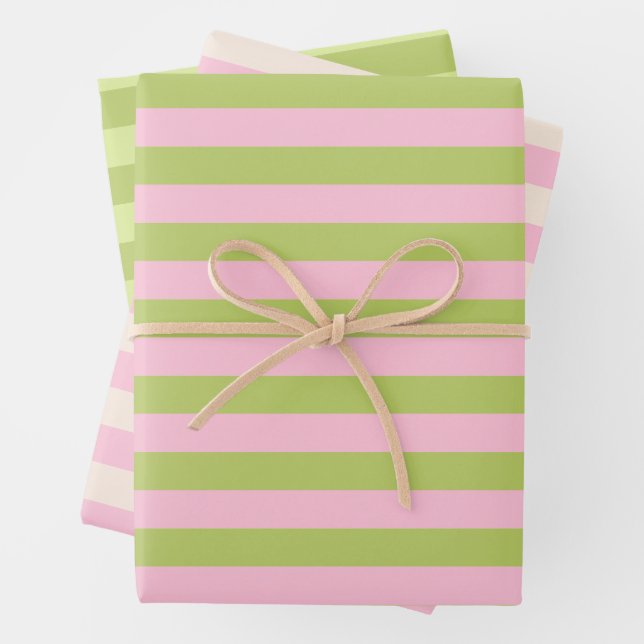 Rosa & Grün Retro minimalist gestreift Geschenkpapier Set (Beispiel)