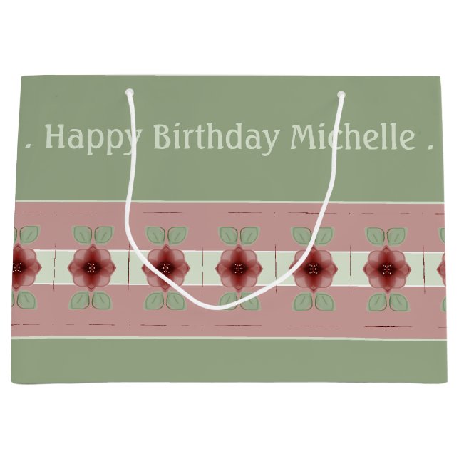 Rosa grün und Burgund Große Geschenktüte (Vorderseite)