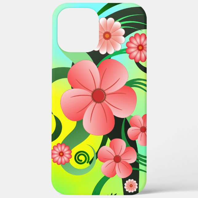 Rosa Grün und Gelb Tropischer Hibiskus Case-Mate iPhone Hülle (Rückseite)