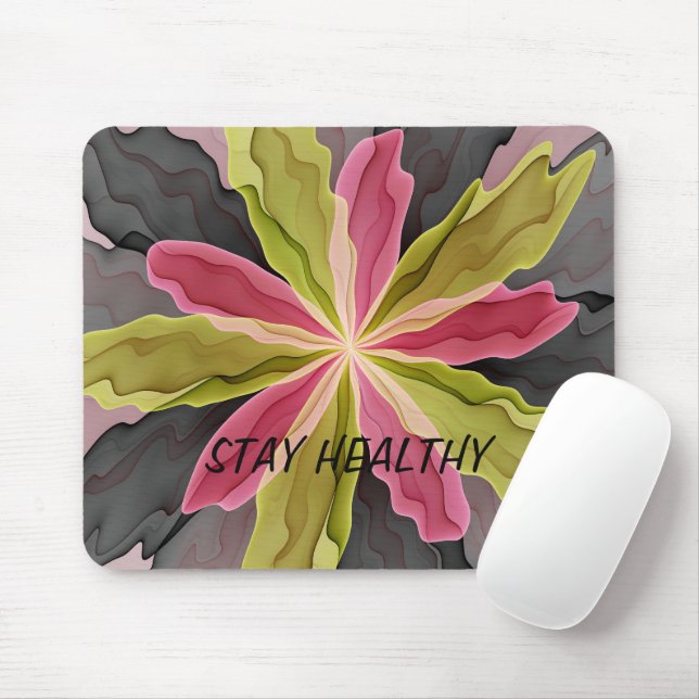 Rosa grüne Anthrazit Fantasy Blume Fraktal Text Mousepad (Mit Mouse)