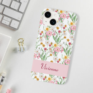 Rosa grüne Aquarell-Wildblumen-Name Case-Mate iPhone 14 Hülle