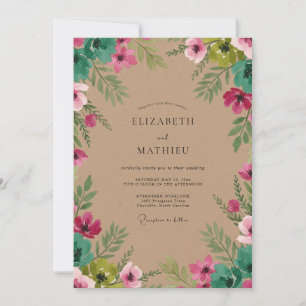 Rosa grüne Blätterhochzeit Einladung