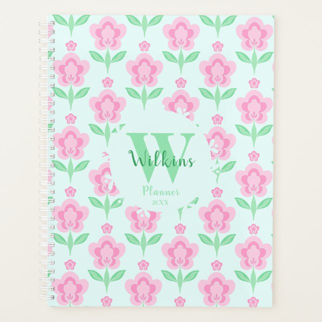 Rosa grüne Blume Boho Blumengestalt Design Planer (Vorderseite)