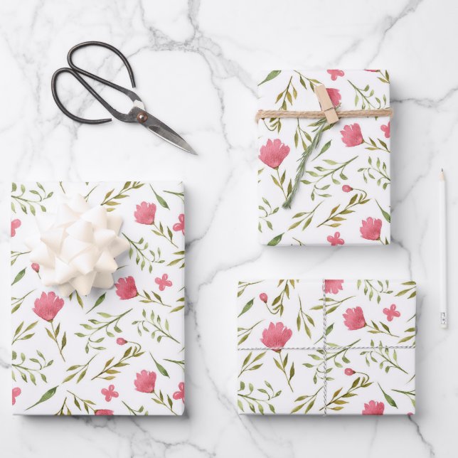 Rosa grüne Blume Geschenkpapier Set (Vorderseite)