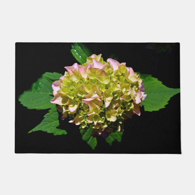Rosa-grüne Blume Hydrangea Fußmatte (Vorderseite)