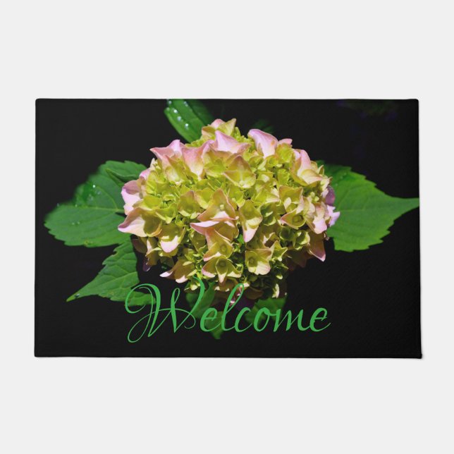 Rosa-grüne Blume Hydrangea Fußmatte (Vorderseite)