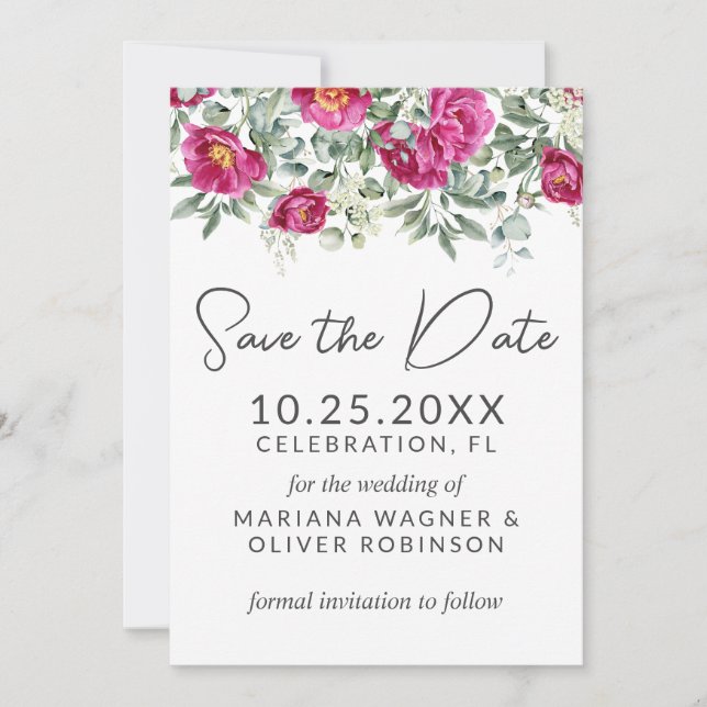 Rosa grüne Blume Save the Date Karte (Vorderseite)