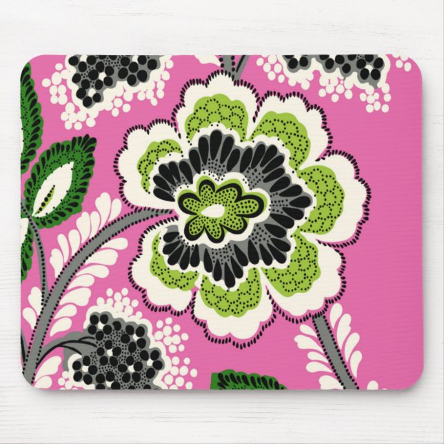 Rosa grüne Blumen Mousepad (Vorne)