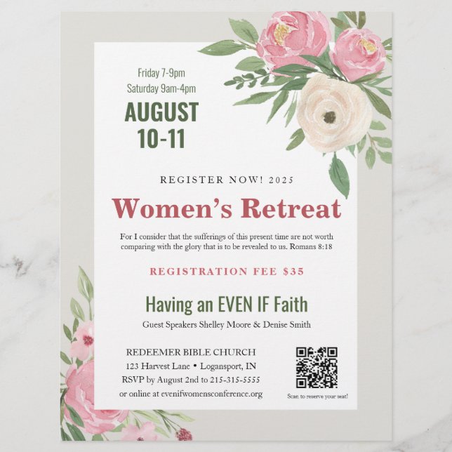 Rosa grüne Blumenkirche Frauenrückzug Flyer (Vorne)