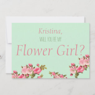 Rosa grüne Blumenkleid Wirst du mein Blumenmädchen Einladung