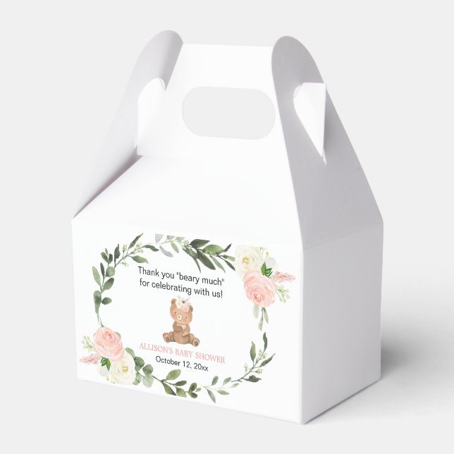 Rosa grüne Blumenstrauß Teddy Bär Girl Box Geschenkschachtel (Vorderseite)