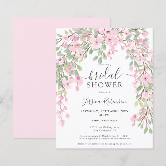 Rosa grüne Blumenwasserfarbe Budget Brautparty (Vorne/Hinten)