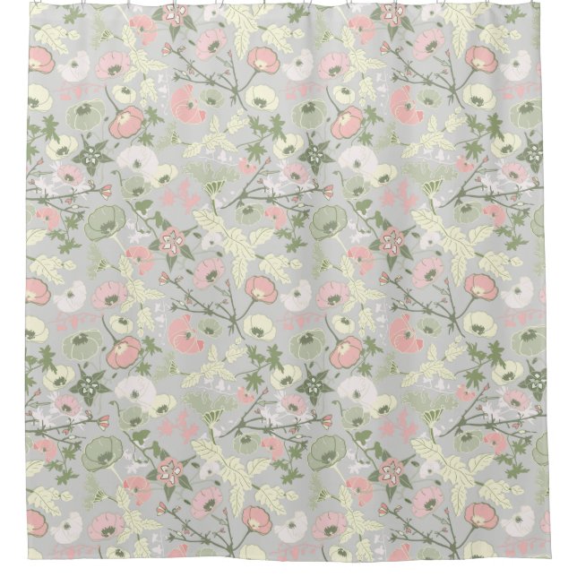 Rosa grüne Blütenblume Muster Duschvorhang (Vorderseite)