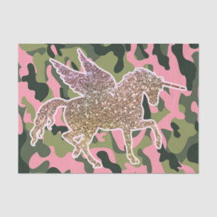 Rosa Grüne Camo Tarnung & Gold Glitzer Einhorn Seidenpapier