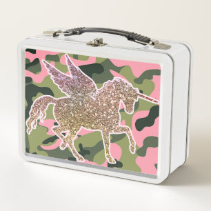Rosa grüne Camouflage Camouflage & Gold Glitzer Ei Metall Brotdose