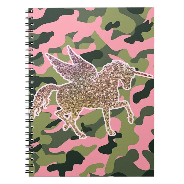 Rosa grüne Camouflage Camouflage & Gold Glitzer Ei Notizblock (Vorderseite)