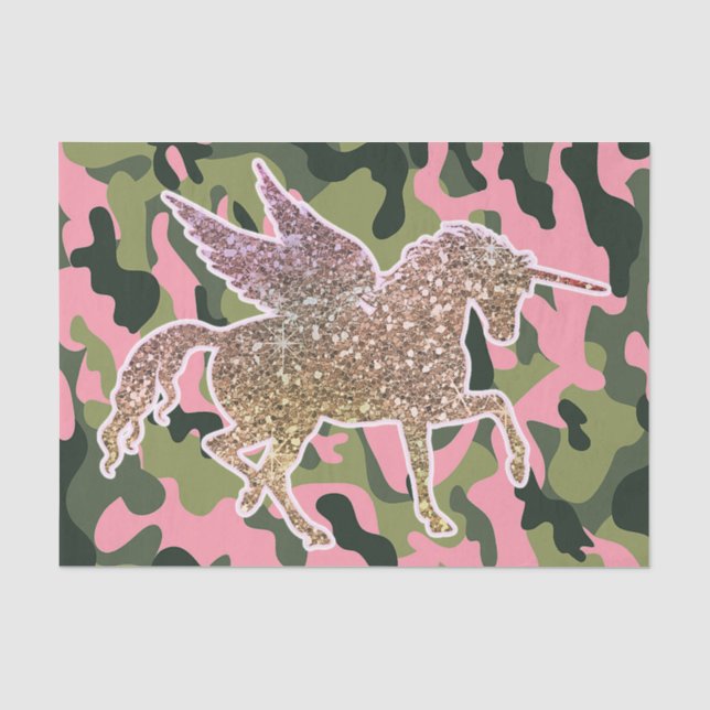 Rosa grüne Camouflage Camouflage & Gold Glitzer Ei Seidenpapier (Vorderseite)