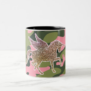 Rosa grüne Camouflage Camouflage & Gold Glitzer Ei Zweifarbige Tasse