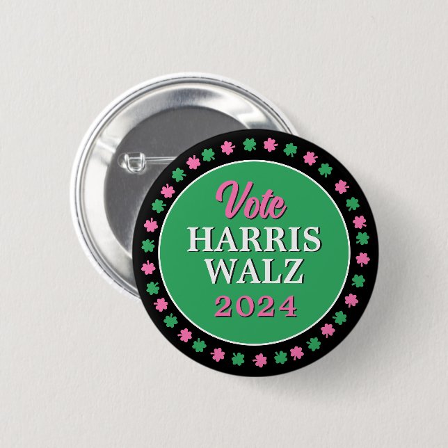 Rosa Grüne Clover 2024 Abstimmung Harris Walz Button (Vorne & Hinten)