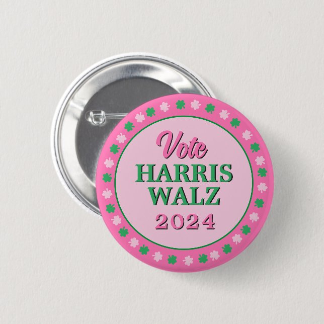 Rosa Grüne Clover 2024 Abstimmung Harris Walz Button (Vorne & Hinten)