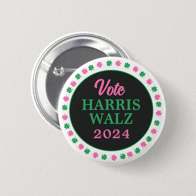 Rosa Grüne Clover 2024 Abstimmung Harris Walz Button (Vorne & Hinten)