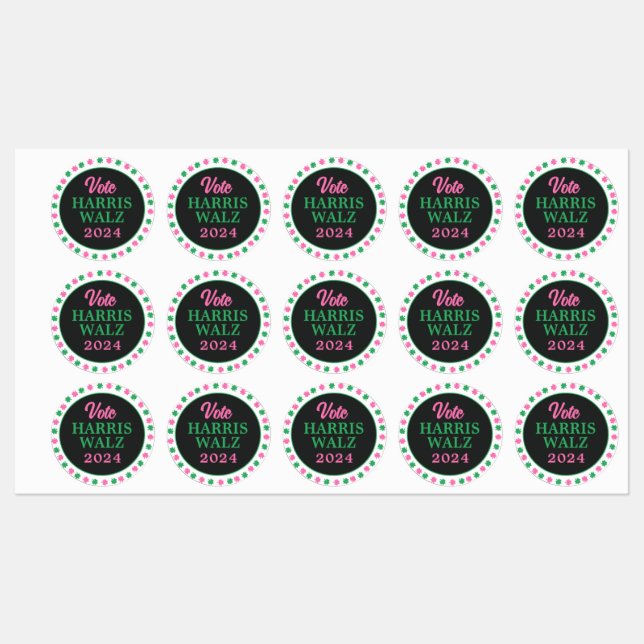 Rosa Grüne Clover 2024 Abstimmung Harris Walz Etiketten (Blatt)