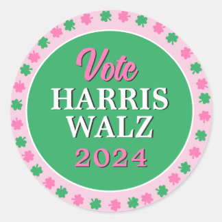 Rosa Grüne Clover 2024 Abstimmung Harris Walz Runder Aufkleber