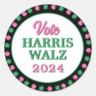 Rosa Grüne Clover 2024 Abstimmung Harris Walz Runder Aufkleber
