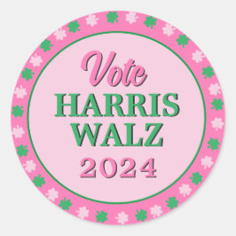 Rosa Grüne Clover 2024 Abstimmung Harris Walz Runder Aufkleber