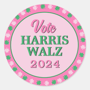 Rosa Grüne Clover 2024 Abstimmung Harris Walz Runder Aufkleber