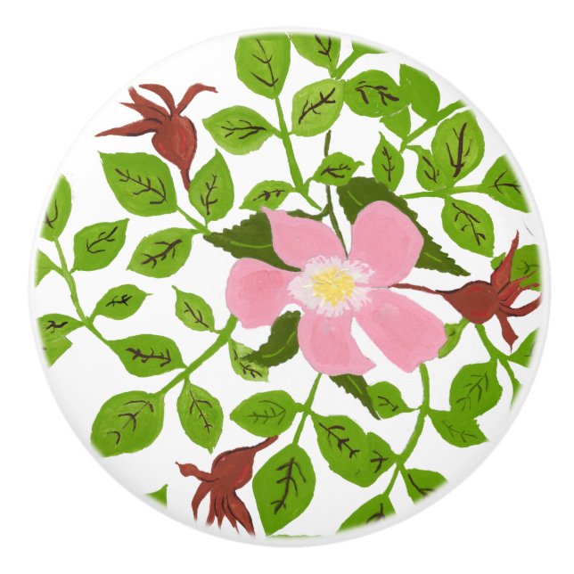 Rosa grüne Dogwood-Blume mit handgemalten Frühling Keramikknauf (Vorderseite)
