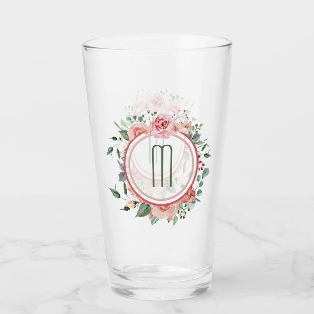 Rosa grüne Floral-Rahmen Glas (Vorderseite)