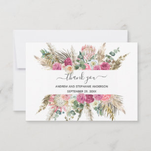 Rosa grüne florale botanische Hochzeit Danke Karte