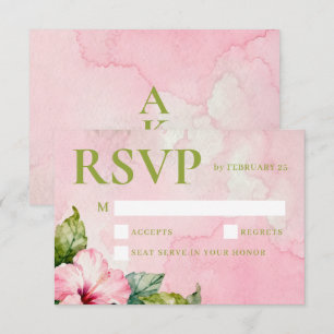 Rosa grüne florale Sommer-Wasserfarben-Hochzeit RSVP Karte
