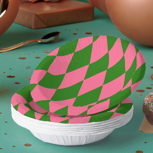 Rosa grüne Harlekin-Karo-Design Pappteller