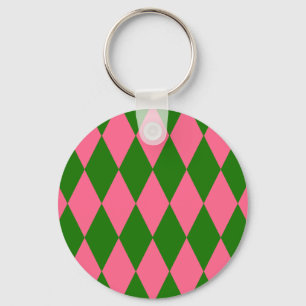 Rosa grüne Harlekin-Karodeckchen-Muster Schlüsselanhänger