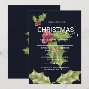Rosa grüne Heilige Beeren Weihnachtsessen Party Einladung