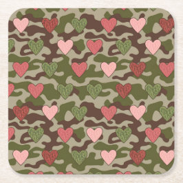 Rosa Grüne Herzen Camouflage Untersetzer Set